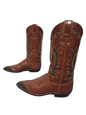 Vintage 1970's Justin Inlay Leather Cowboy Western Boots Women's Size 6.5B